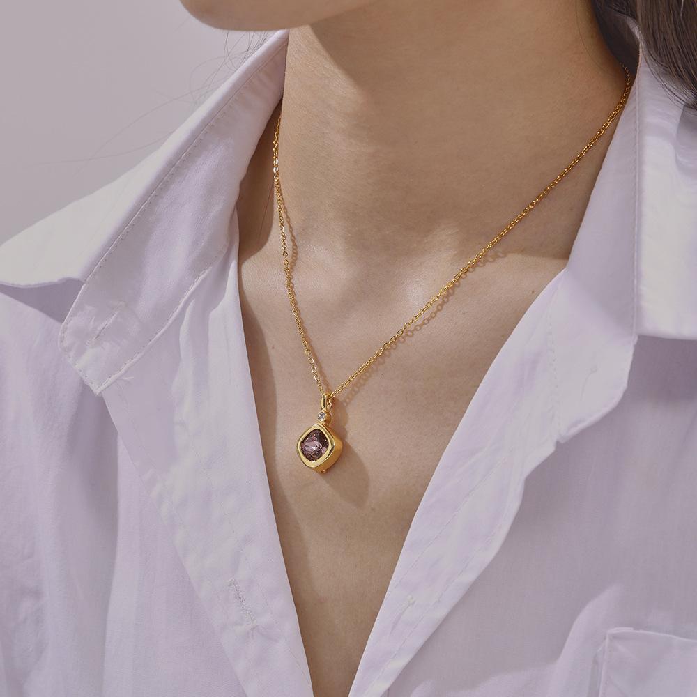 New Creativity Can Be Exchanged For 12 Kinds Of Colored Zircon Treasure Box Earrings 12 Birthstone Square Necklace Jewelry Set