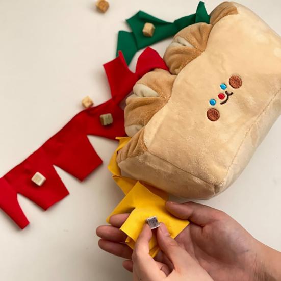 Pet Toy Simulated Toast Shape Bite-Resistant Plush Chew Toy with Built-in Sound Paper Relieves Boredom Simulation Modeling Teeth Cleaning