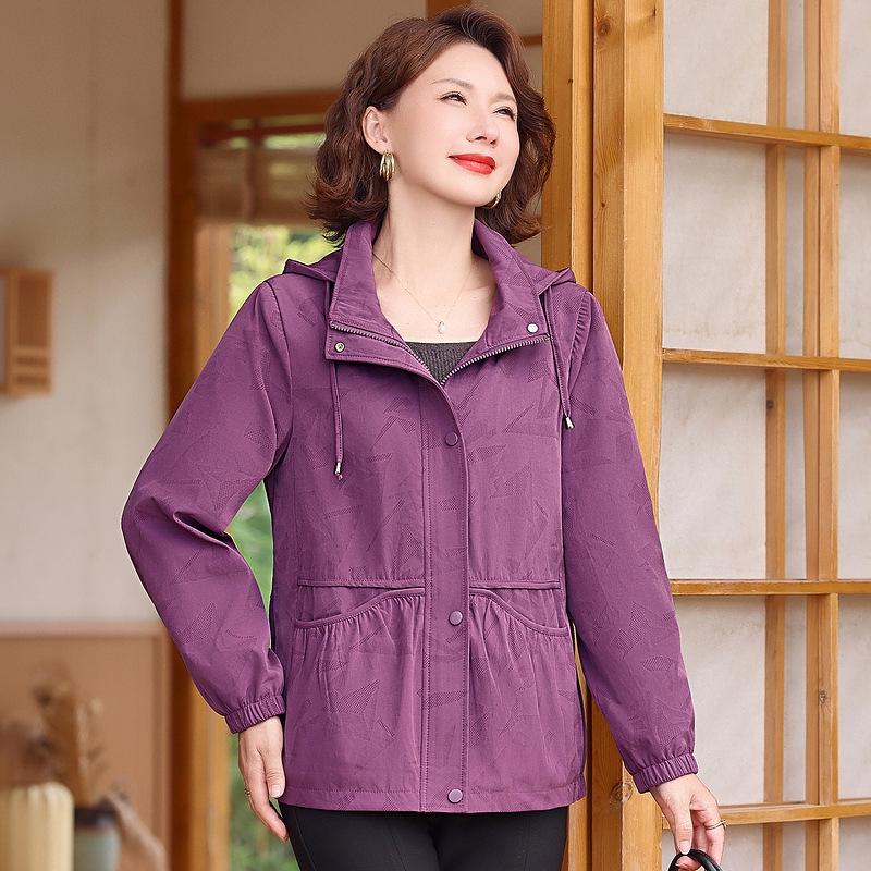 

2026 Women s Spring/Autumn Jacket: Stylish Lapel for Middle-Aged & Elderly 4XL (135-145 lbs) фіолетовий