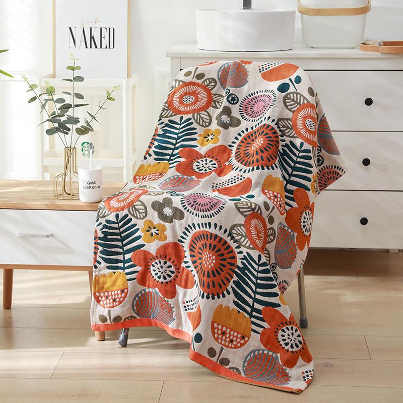 80 X 160cm Pure Cotton Gauze Bath Towel Woven Cartoon Bath Towel Summer Home Bathroom Large Wrap Soft  Beach Towels