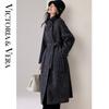 Women's Wool Blend Stand Collar Long Coat