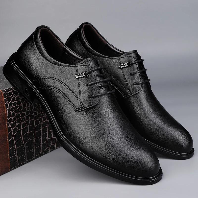 Fashion Classic New Mens Oxford Shoes Genuine Leather Formal Dress Footwear Soft Lace Up Business Shoes Wedding Party Male Derby Shoes