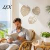 Office Wall Hanging Decor 3Pcs Wooden Monstera Decorations, Bohemian Ornament, Hollow Tropical Living Room Leaf Art for Home Bedroom Natural Wood