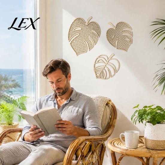 Office Wall Hanging Decor 3Pcs Wooden Monstera Decorations, Bohemian Ornament, Hollow Tropical Living Room Leaf Art for Home Bedroom Natural Wood