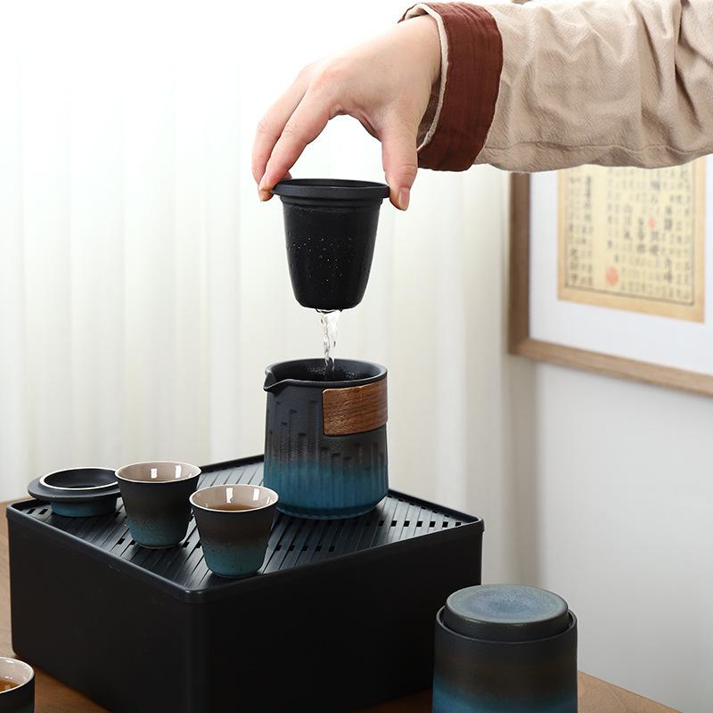 Travel Tea Set Car Outdoor Portable Ceramic Kuaike Cup Tea Can Complete Set Company Business Gifts