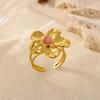 Retro stainless steel ring light luxury high-end gold color-preserving flower accessories wind petal jewelry