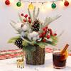 Christmas Artificial Snowy Pine Branches with Vase Faux Pine Cone Berry Arrangement Vintage Faux Cedar Greenery Picks for Home Indoor Fireplace Mantel