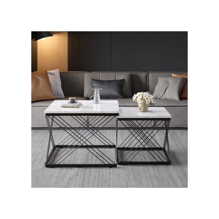 Lot De 2 Tables Basses Élégantes, Carrées 60*60*45 Cm Et 45*45*40 Cm