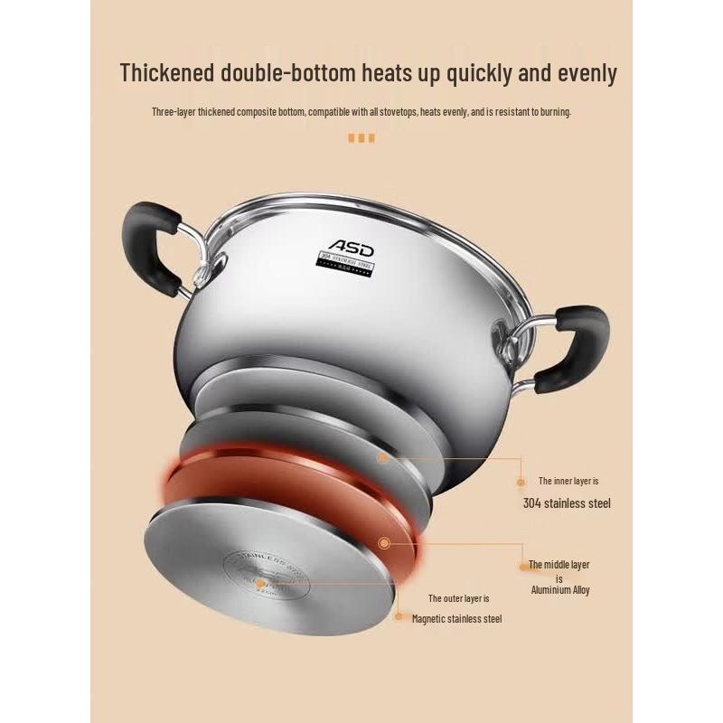 ASD 304 Stainless Steel Composite Bottom Soup Pot