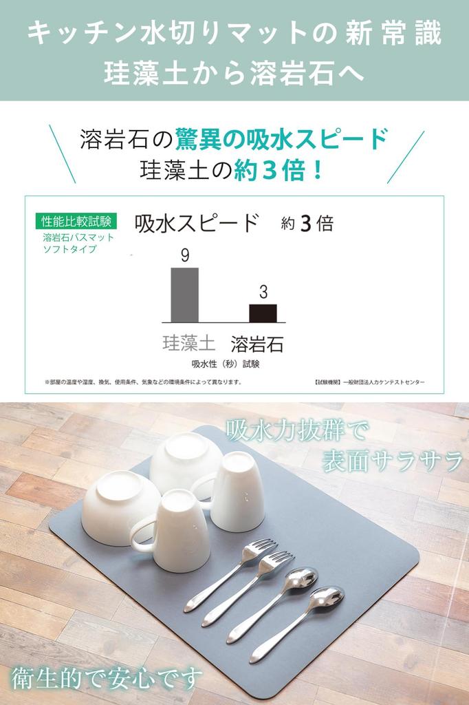 Lava Life Lava Stone Draining Soft Mat Kitchen Mat Quick Drying Absorbs Water Faster Than Diatomaceous Earth OLA-SDMM 093-GY