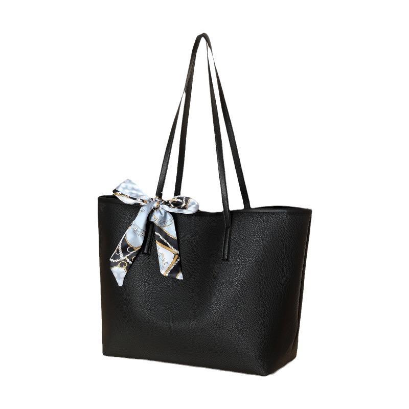 Torba na ramię z fakturą liczi: 2025 Modna Duża Pojemność Jednolity Kolor z Ozdobą w Postaci Szalika dla Kobiet