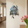 Durable Key Hook Wooden Fairy House Hanging Sign, Cottage Holder Wall Decor with 4 Entryway Storage Hooks, Vintage Flower Rack for Hallway Kitchen