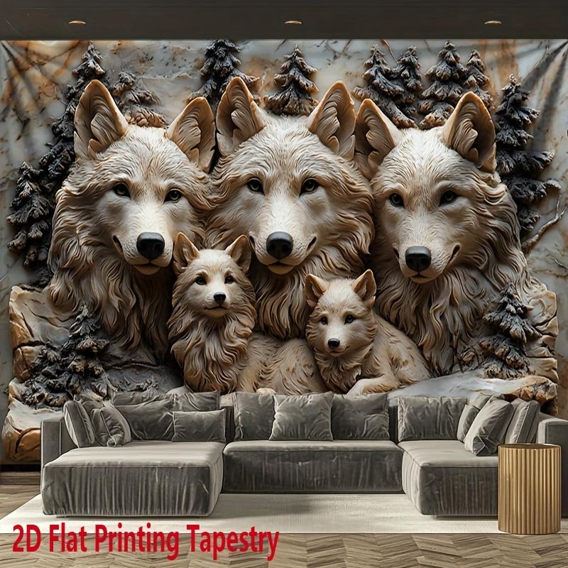 1Pc Wolf Family Natural Landscape Tapestry Wall Hanging, Decorative Fabric Poster for Bedroom, Living Room, Dorm & Home Decor