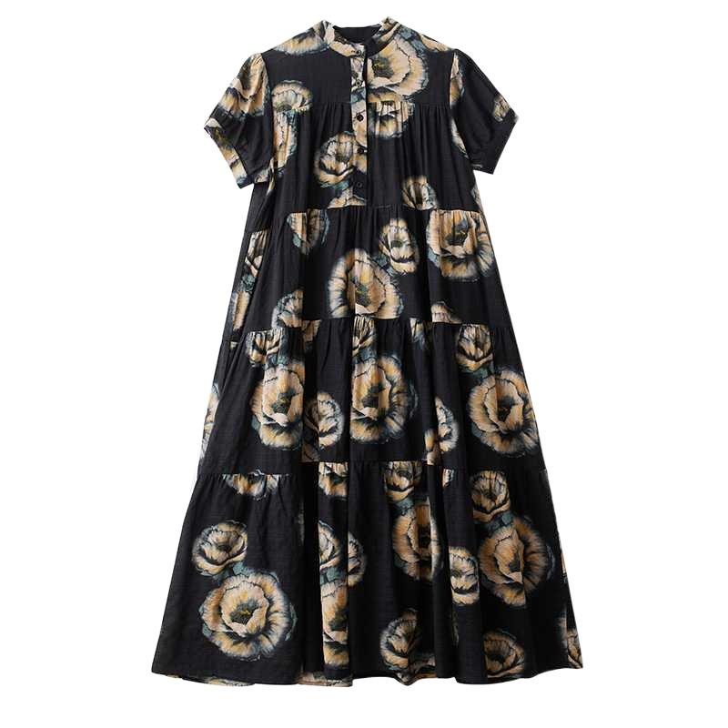 2025 Summer New Women Loose Big Size Fashion Printing Slim Long Dresses