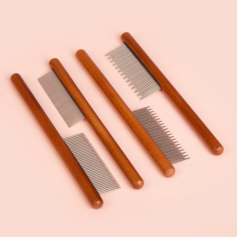 Cat Floating Hair Removal Comb, Stainless Steel Pet Comb, Cat and Dog Comb, Solid Wood Row Comb, Floating Hair Removal Open Knot Comb