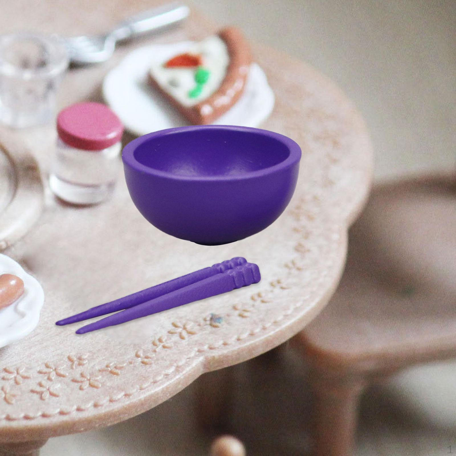 

1/12 кукольный домик, миска, палочки для еды, посуда, кухонная мебель, миниатюрная фиолетовый