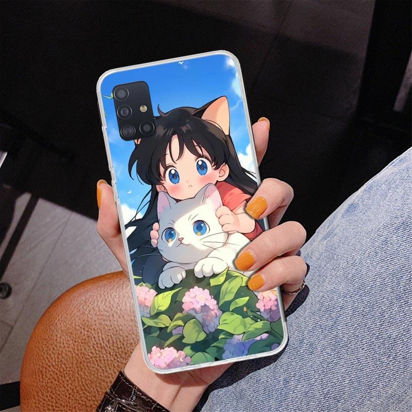 Cute Anime Ins Girls Animal Cat Phone Case For Samsung Galaxy A52 A32 A22 A12 A51 A31 A50S A30S A20S A10S Note 20 Ultra 10 Plus