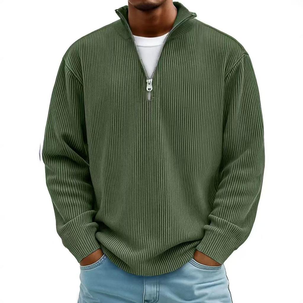 Corduroy Sweatshirts Men Autumn Solid Long Sleeve Clothing Men's Casual Loose Zipper Collar Tees Man Outwear