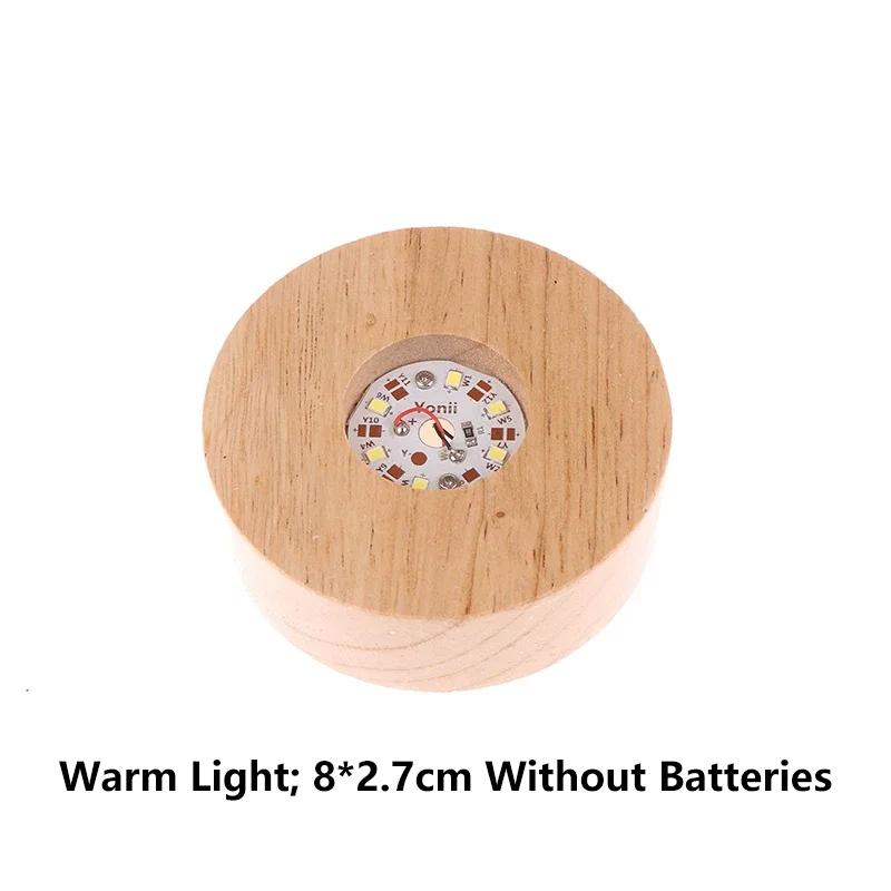 

Battery Operated 8/10cm Round Wooden LED Light Dispaly Base Stand Holder Able Night Lamp Base Crystal Glass Resin Art Ornaments