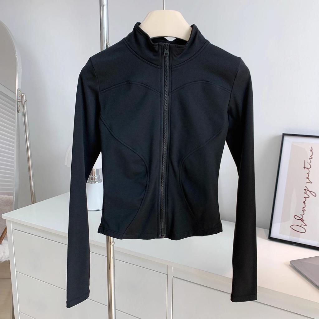 Women's Breathable Slim-Fit Sports Jacket: Autumn/Winter Yoga & Cycling Wear, Long Sleeve, Stand Collar, Plus Velvet.