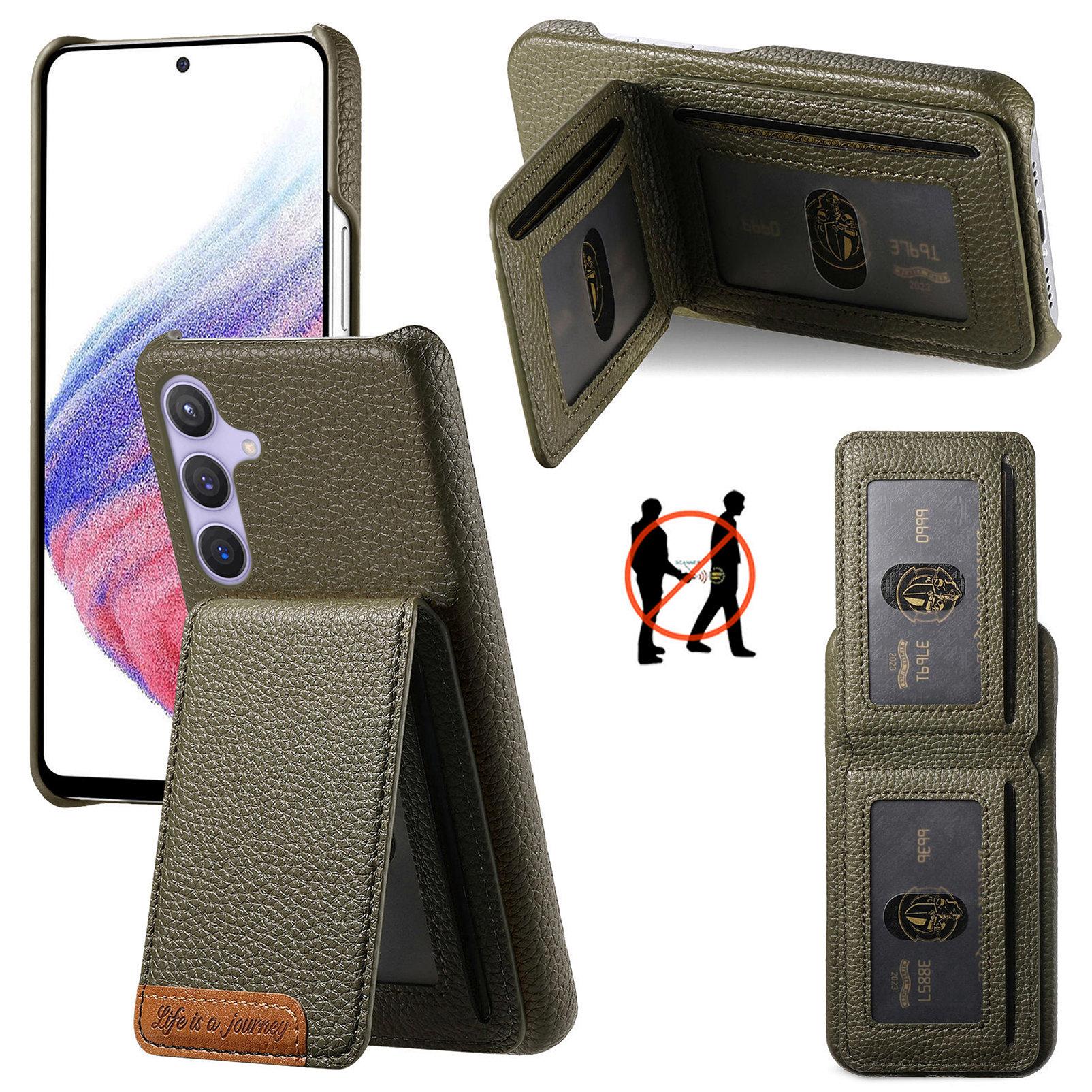 

For Samsung Galaxy A05s 4G Case RFID Blocking Card Holder Litchi Texture Leather Back Cover Midnight Green