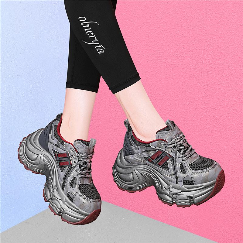 Platform dad shoes autumn versatile and lightweight inner height increase women's shoes casual sports shoes children's models