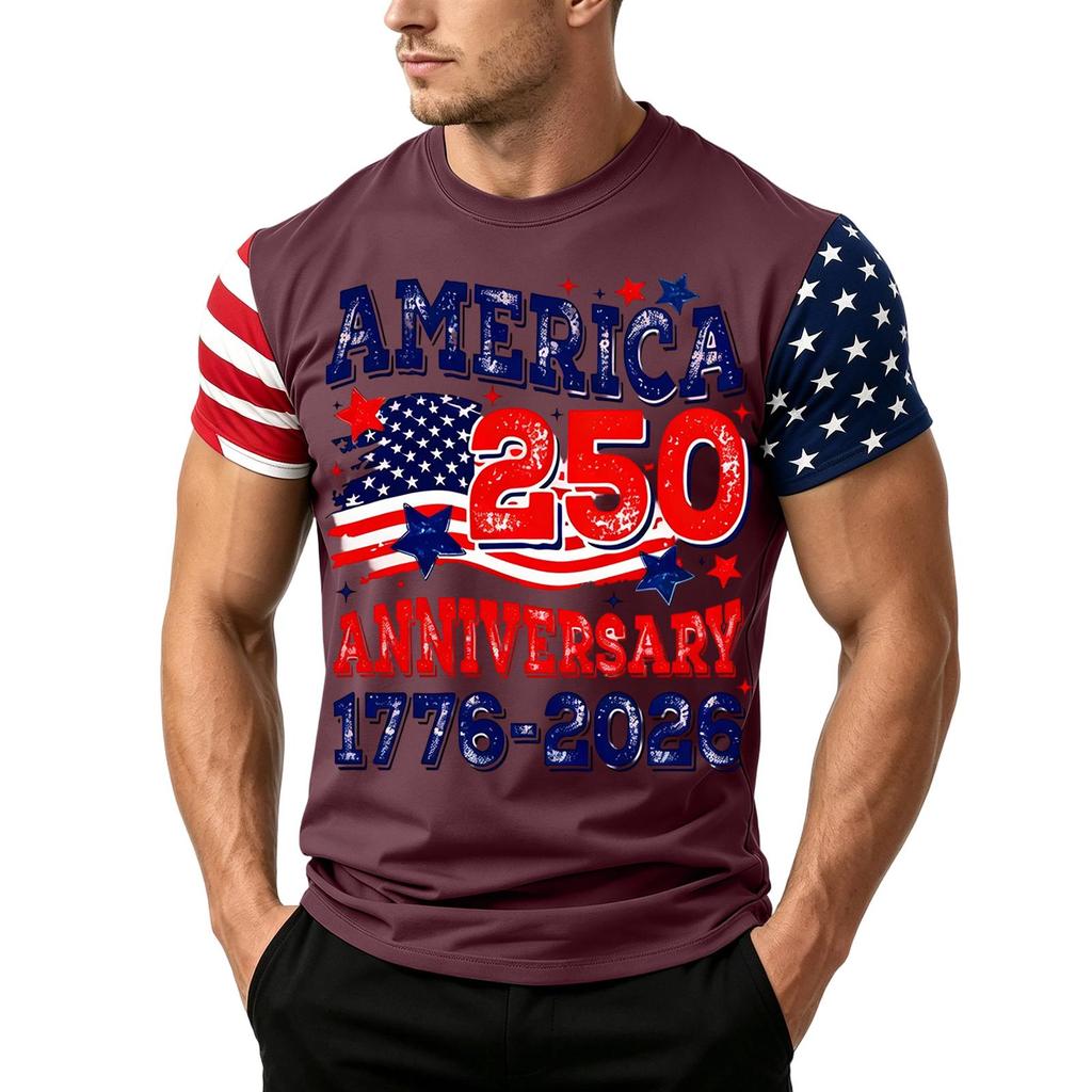 Men's Independence Day Flag Print Short Sleeve T-Shirt, Loose Casual Daily Summer Tops