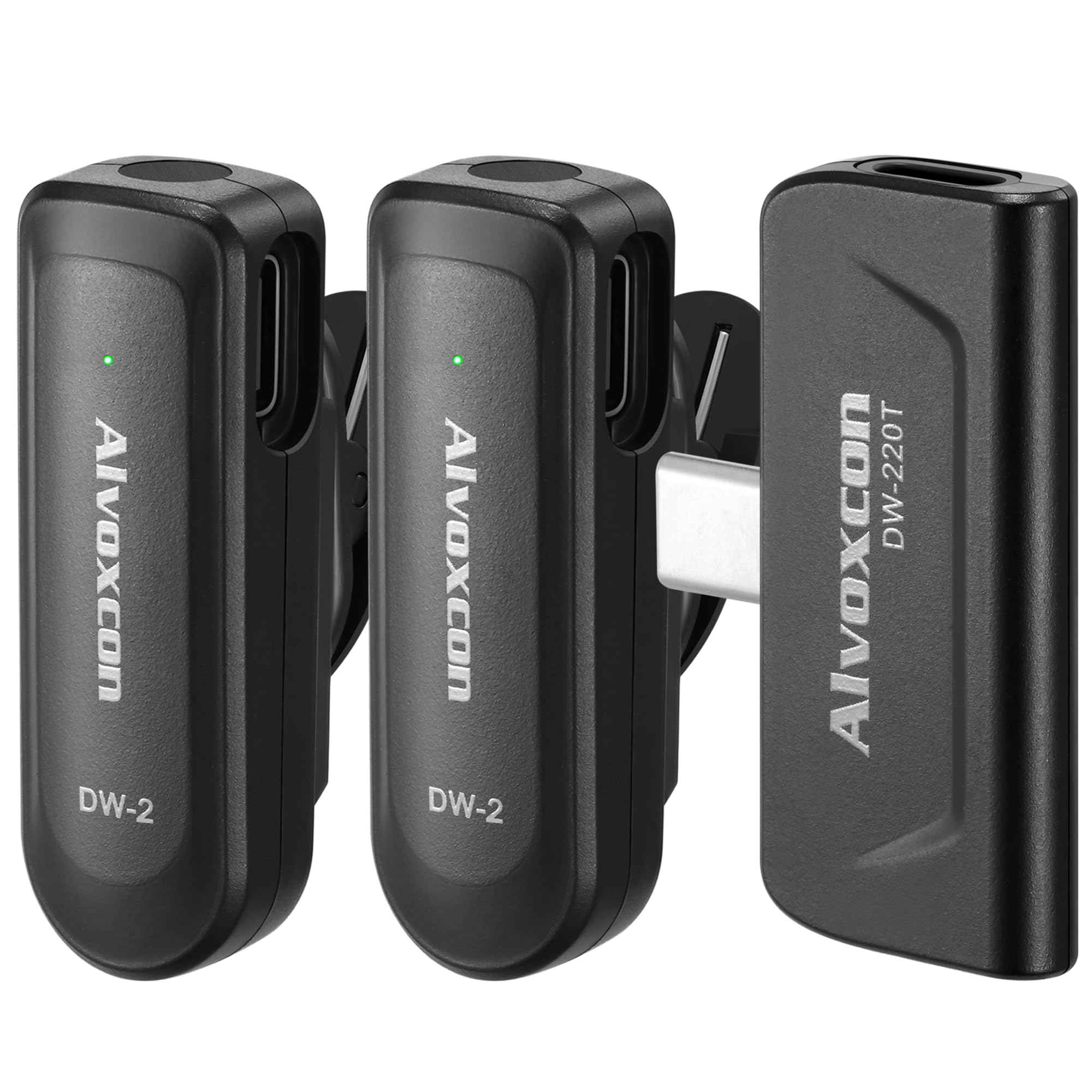 

Alvoxcon DW220T Wireless Microphone, 2.4G Pin Microphone for Two People, Type-C Compatible, Compatible with iPhone 15Android, Noise Reduction, Plug &