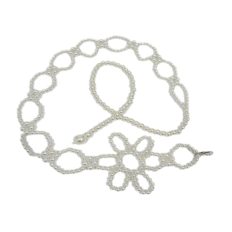 Meier Women's Summer Belt - Floral Buckle Elastic Pearl Waist Chain