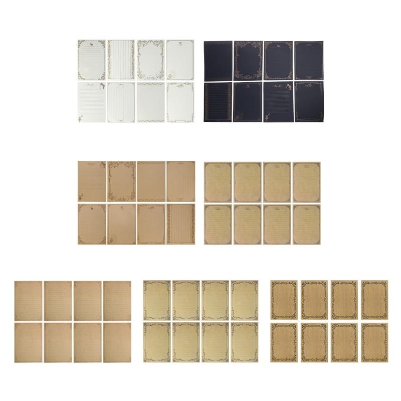 8 Sheets Vintage Kraft Stationary Paper A5 Lined Stationery Writing Letter Paper Set for Personalized Letter Poem