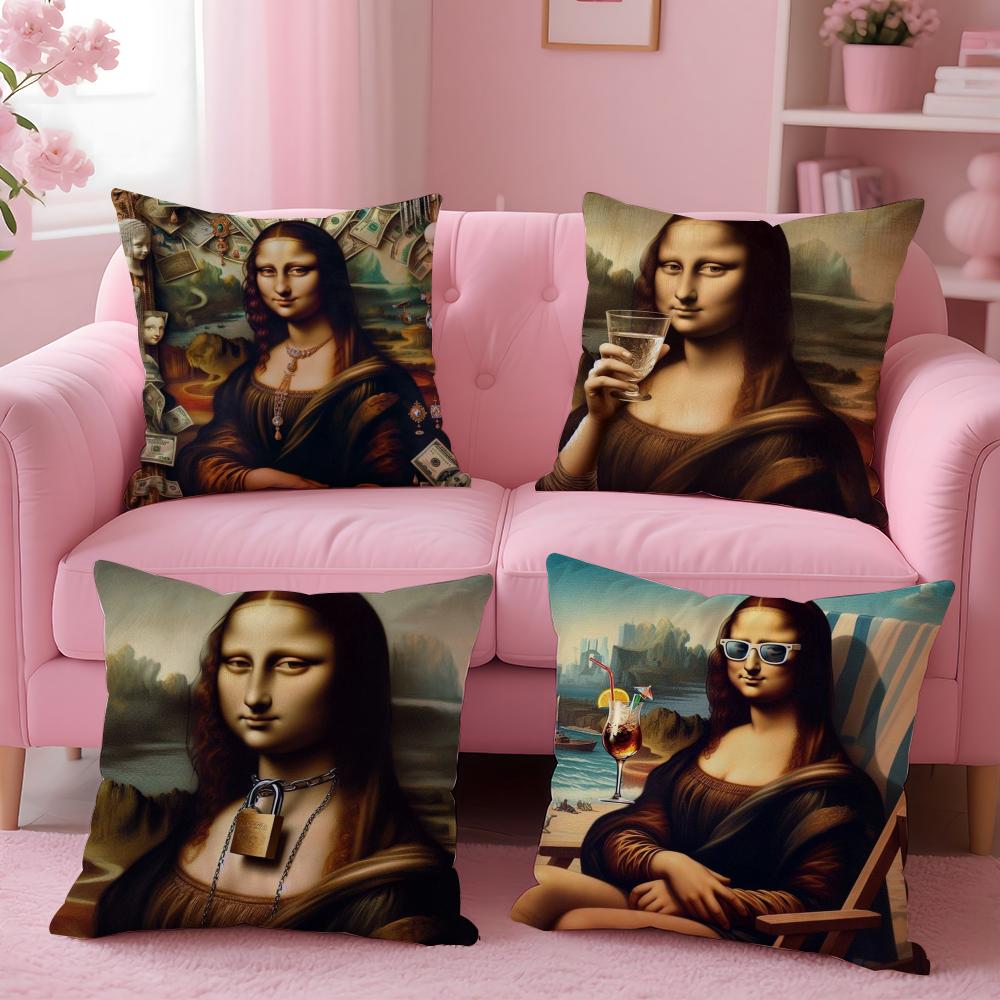 Modern Art Funny Mona Lisa Cushion Cover Pillow Case Soft Friendly Fabric & Concealed Zipper
