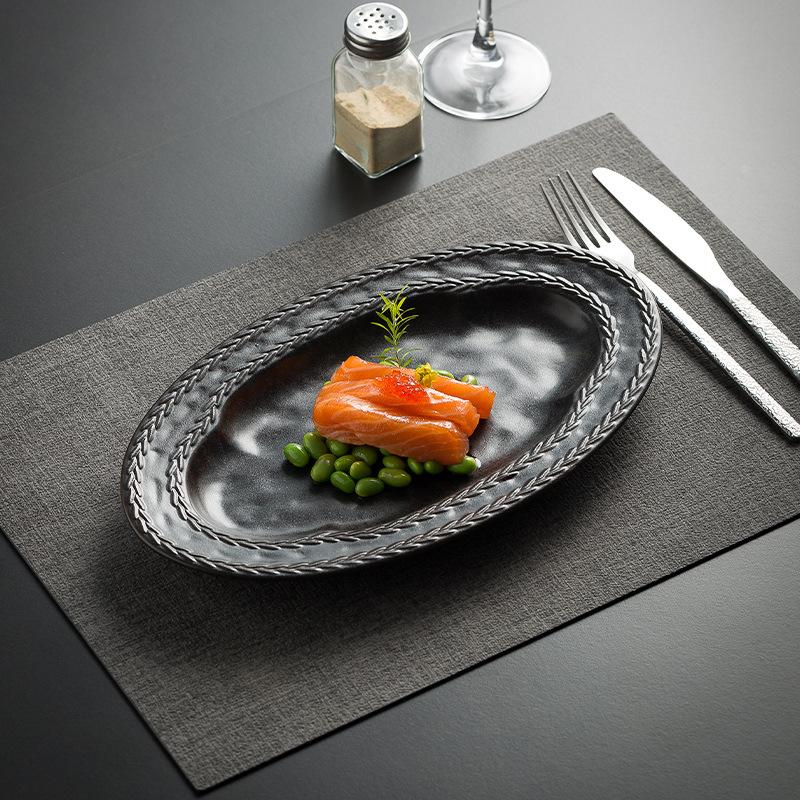 Wheat Ears Ceramic Fish Plate Oval Tomahawk Steak Plate High-End Restaurant Hotel Dish French Steamed Fish Plate Underglaze Color
