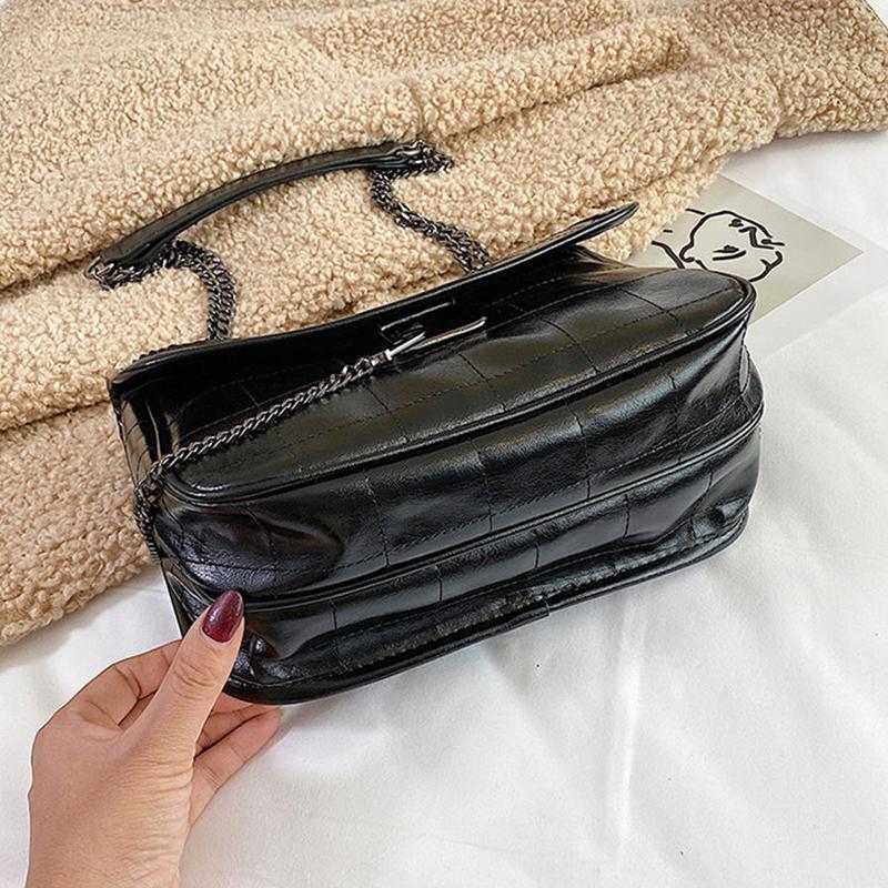 Fashion Shoulder Bag for Women PU Leather Chains Armpit Black Solid Color Messenger Bag Flap Handbags