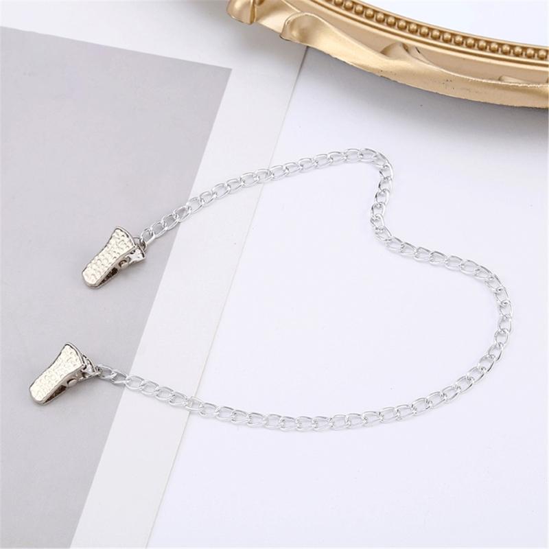 Elegant Metal Sweater Chain Clip Easy to Use Comfortable Chain Strap Shirt Chain for Daily Wear with Silver Color 2PCS