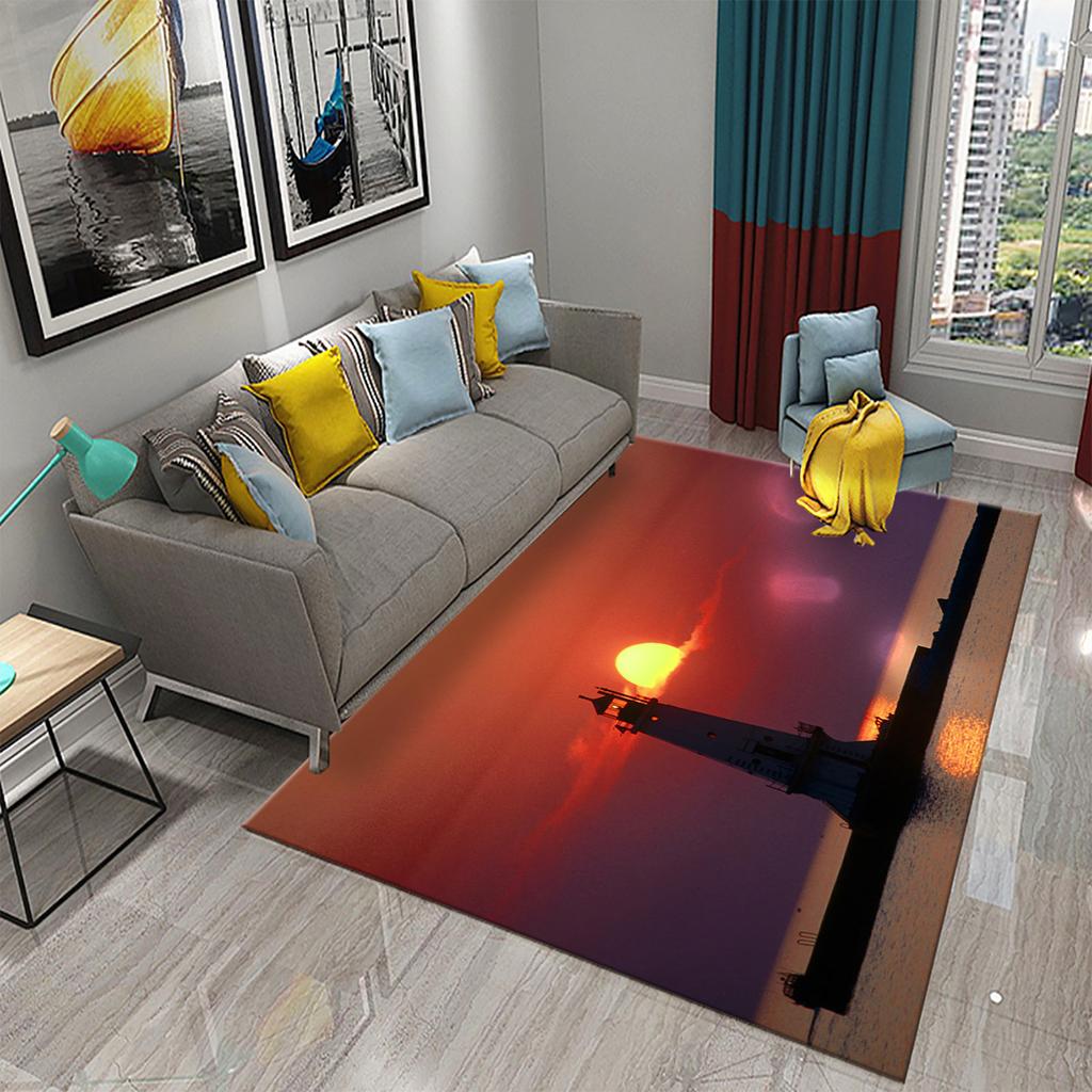 Bathroom Kitchen Entrance Non-slip Living Room Bedroom Floor Rug Lighthouse Rug Sunset Beach Theme Rug