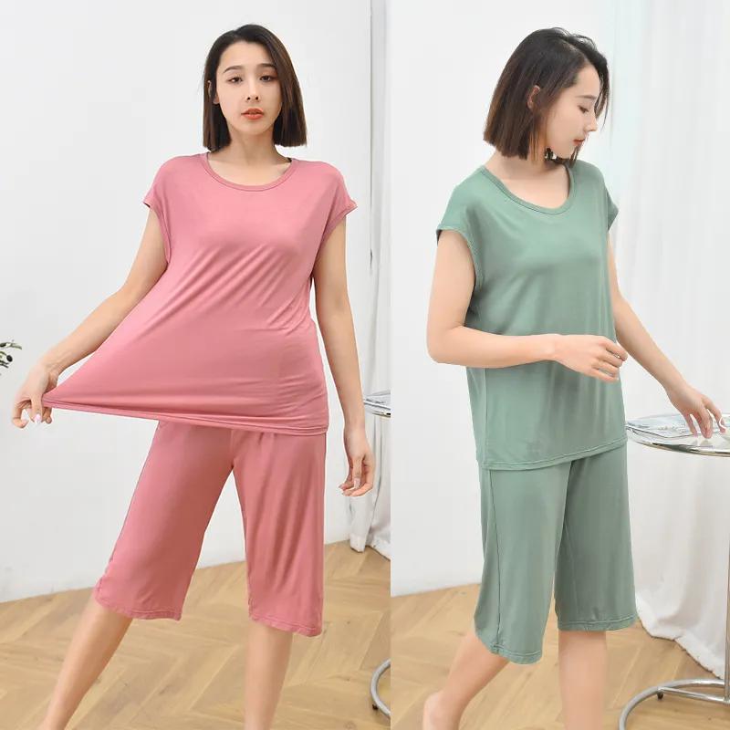 Summer Women's Pijamas Modal Sleeveless Thin O-Neck Pullover Pajamas Set Solid Color Loose Home Suit