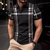 Summer Men's Printed Checkered Striped Polo Shirt Zipper Casual Sports Polo Shirt