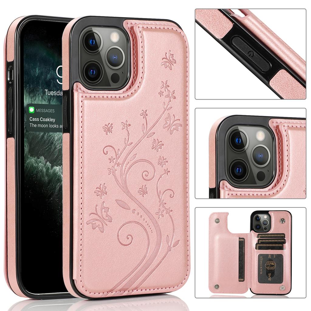 Butterfly Floral PU Leather Wallet Case for iPhone, Card Holder Slot Protective Cover with Kickstand