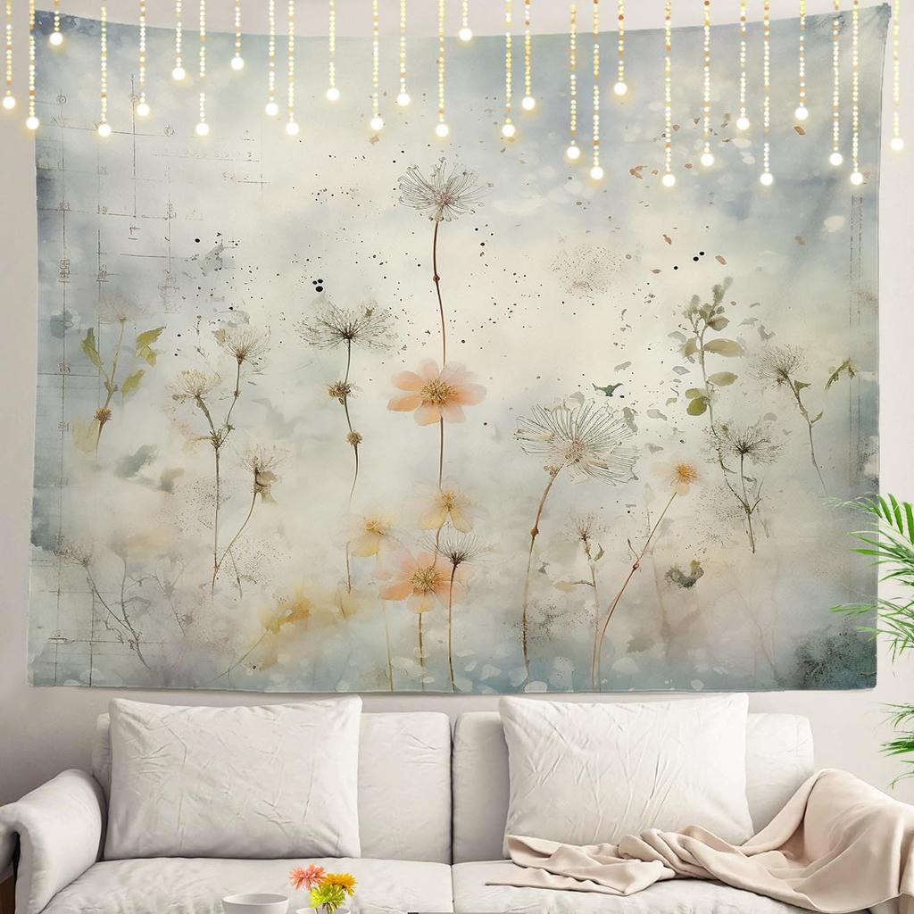 Navy Blue Watercolor Mountains Wall Tapestry, Sky Wall Hanging Large Tapestry Decoration Polyester Fiber White Hem Around for