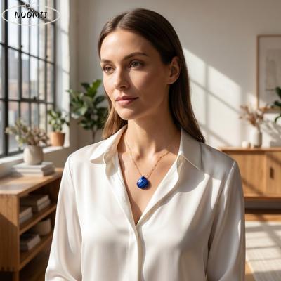 Stainless Steel Waterdrop Pendant Necklace Colorful Minimalist Stone Necklace Choker Light Luxury Collarbone Chain Gift