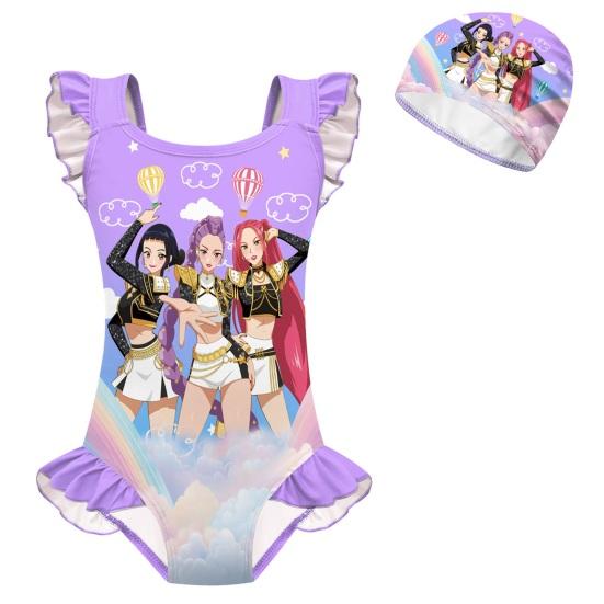 

Girls Cosplay Themed Swimsuit Set One-Piece Ruffle Bathing Suit with Vibrant Digital 130cm