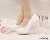 2025 new white heel waterproof table single shoes stiletto women's shoes lace flower pearl knot bridal shoes