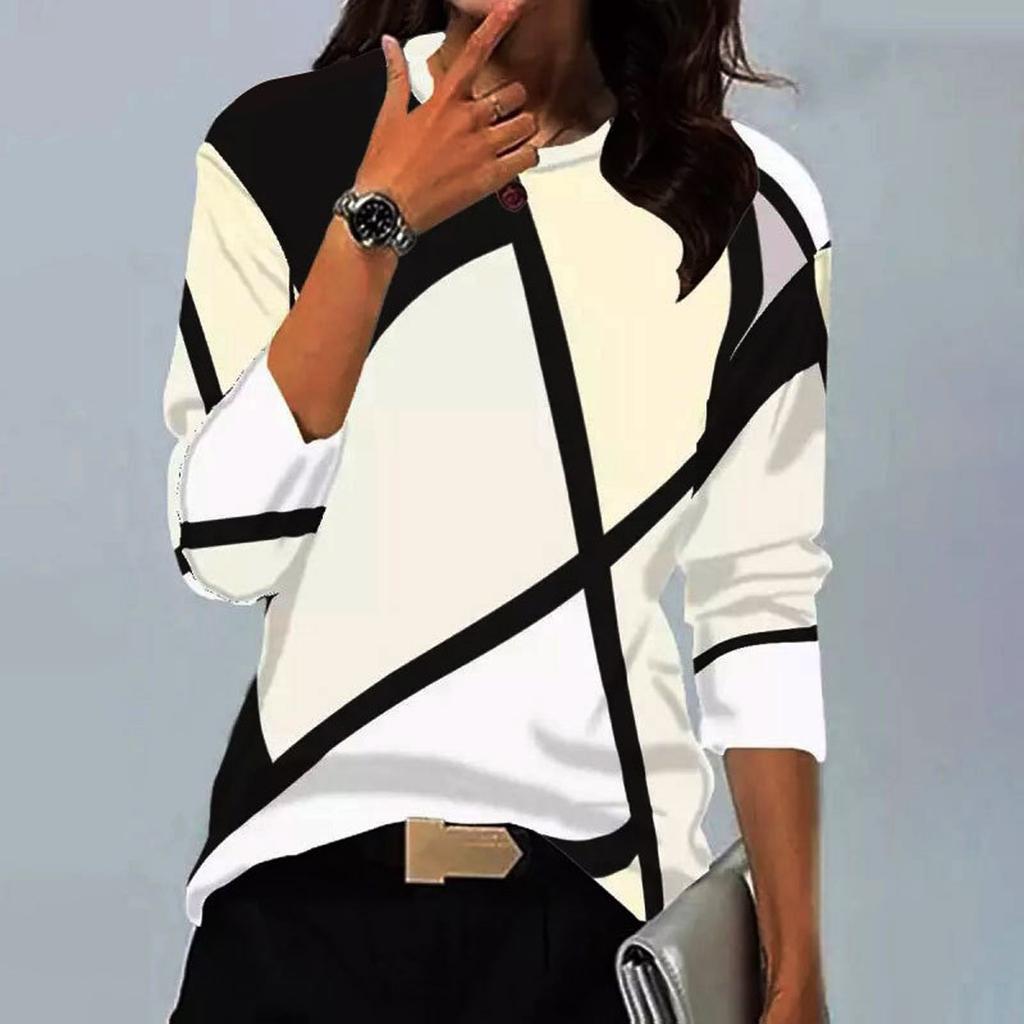 Womens Tops Dressy Casual Round-Neck Long Sleeve Shirts Print Casual Tunic Blouses Tops