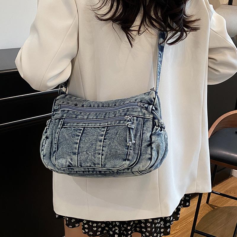 Large Capacity Denim Bag Women's Multi-Pocket Shoulder Crossbody Bag