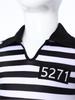 Girls Prisoner Costume Striped Dress Turn Down Collar V Neck Short Sleeve Built In Briefs Crotch Button Ruffled Skirt