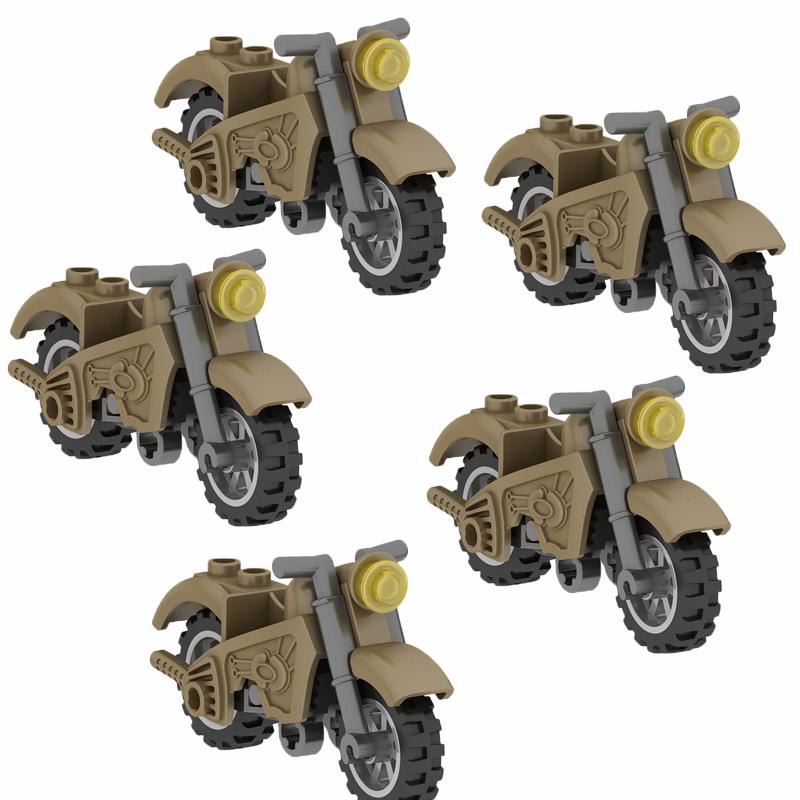 MOC Military War Accessories WW2 Soldier Building Blocks Roadblock Motorcycle Case Container Bag Brick Toy