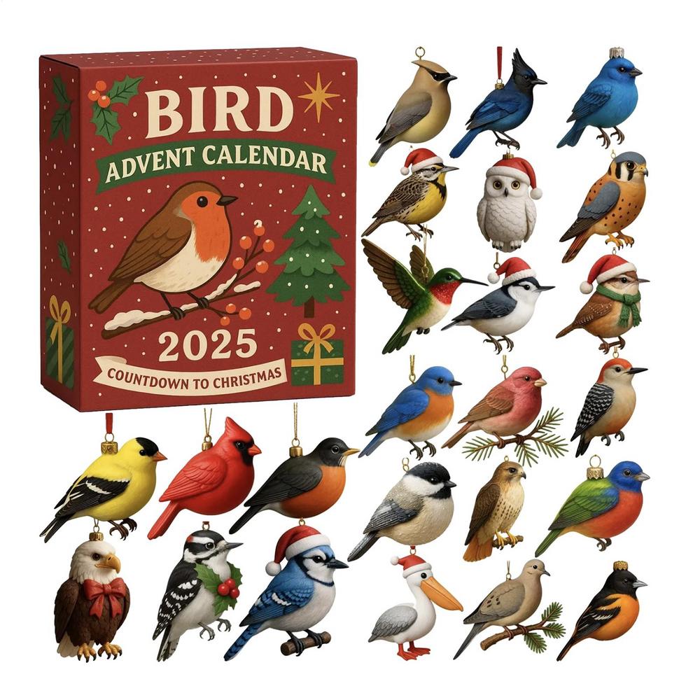 

Christmas Advent Toy 2026 2D Flat Acrylic Christmas Tree Ornament 24 Days Bird Ornament Countdown Calendar for Men Women Girls M красный