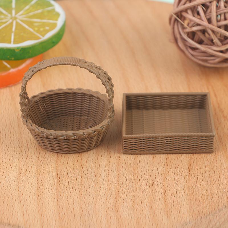 Mini 1pcs 1:12 Dollhouse Rattan Resin Frame Hand-woven Vegetable Food Storage Basket Dolls Dinning Room Decoration Props