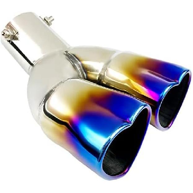 2.5 Inch Inlet Dual Exhaust Tips Muffler Tip,Chrome Heart-Shaped Exhaust Tip,Universal Bolt-On Double Tube Exhaust Muffler (Silver,Curved)