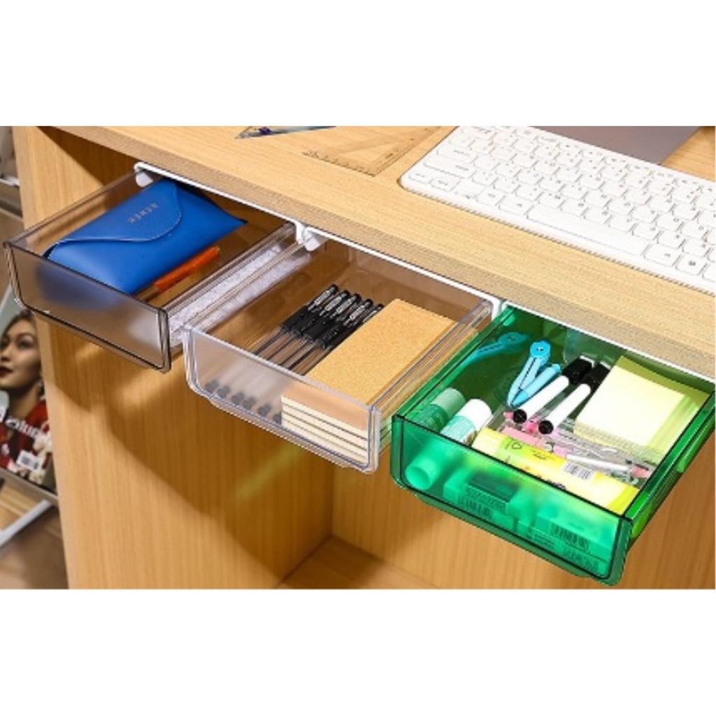 Arm Drawer Set Desk Storage Storage Box with Adhesive Tape x King's Under-Desk (2 pieces) - Tray, Attachable, Slide-Out Double-Sided (Green 2)